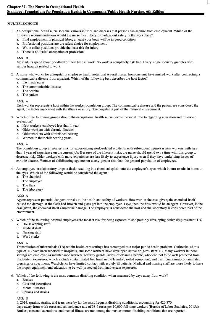 Foundations for Population Health in Community Public Health Nursing 6th Test Bank by Stanhope