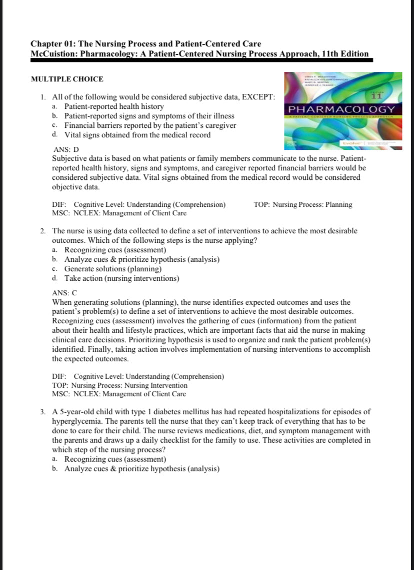 Pharmacology A Patient-Centered Nursing Process Approach, 11th Edition Test Bank by McCuistion