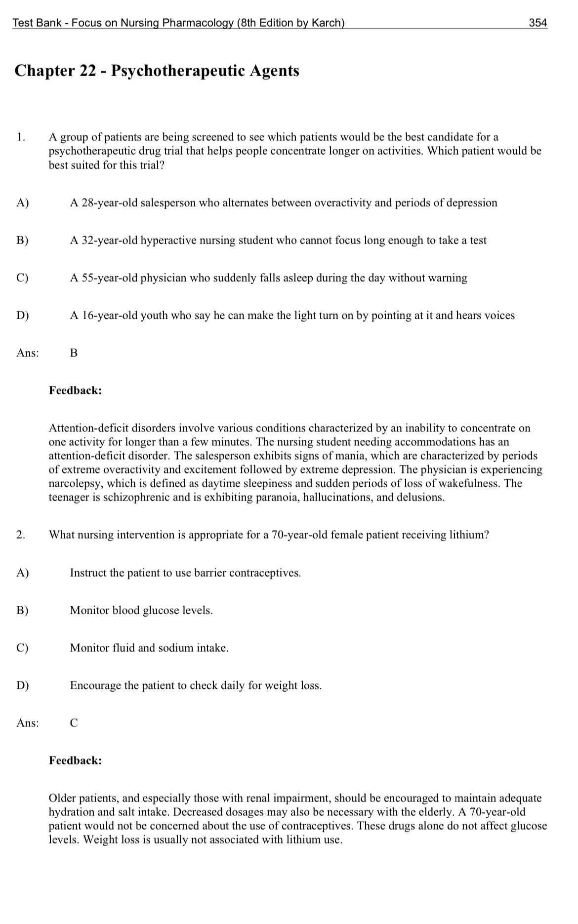 Focus on Nursing Pharmacology 8th Test Bank by Karch